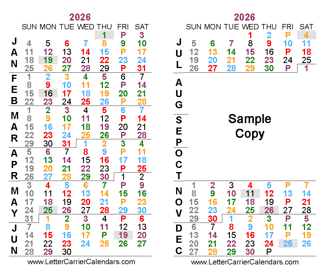 Calendars pertaining to Usps Color Coded Calendar 2026 Printable