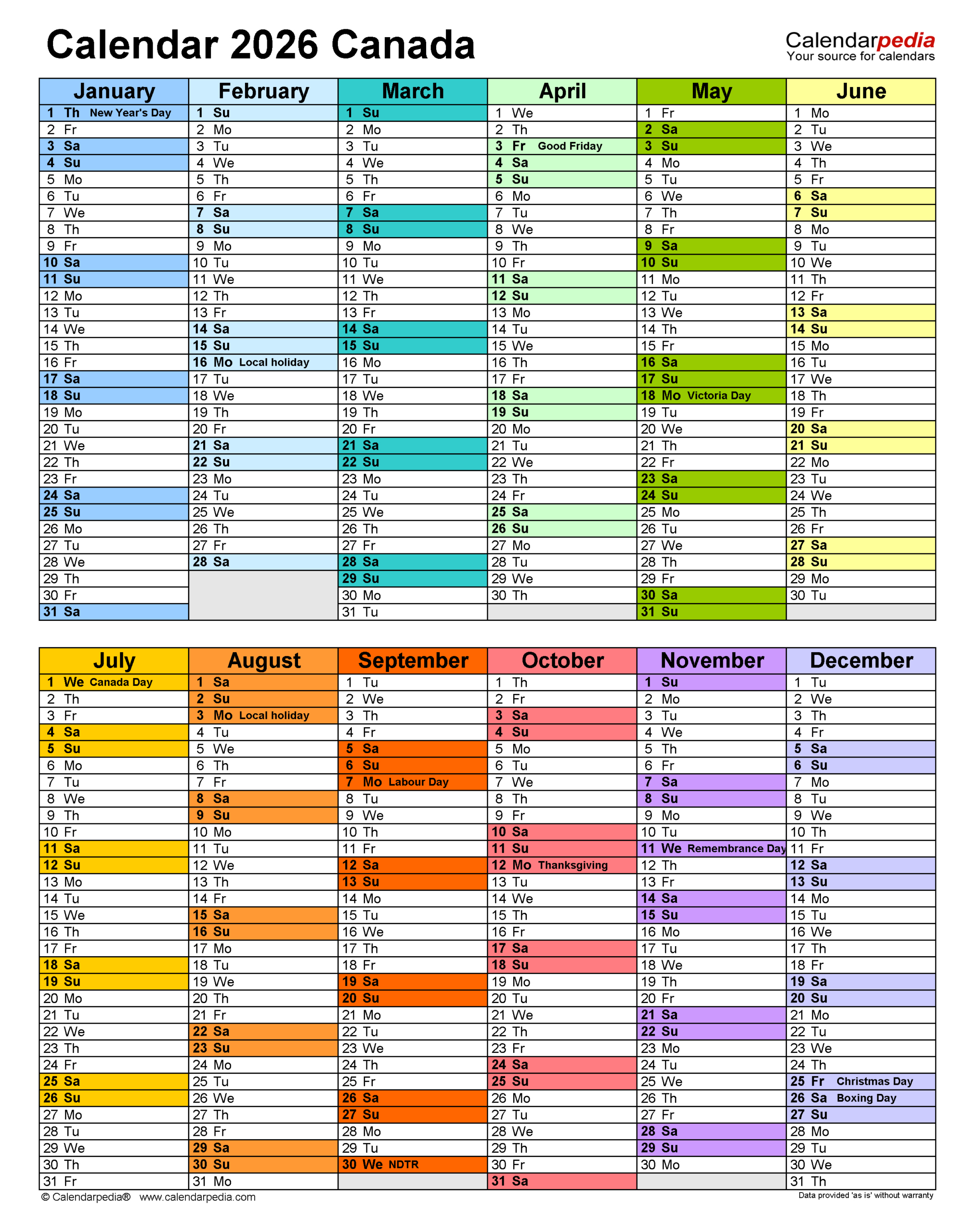 Canada Calendar 2026 - Free Printable Pdf Templates pertaining to 2026 Calendar Printable Canada With Holidays