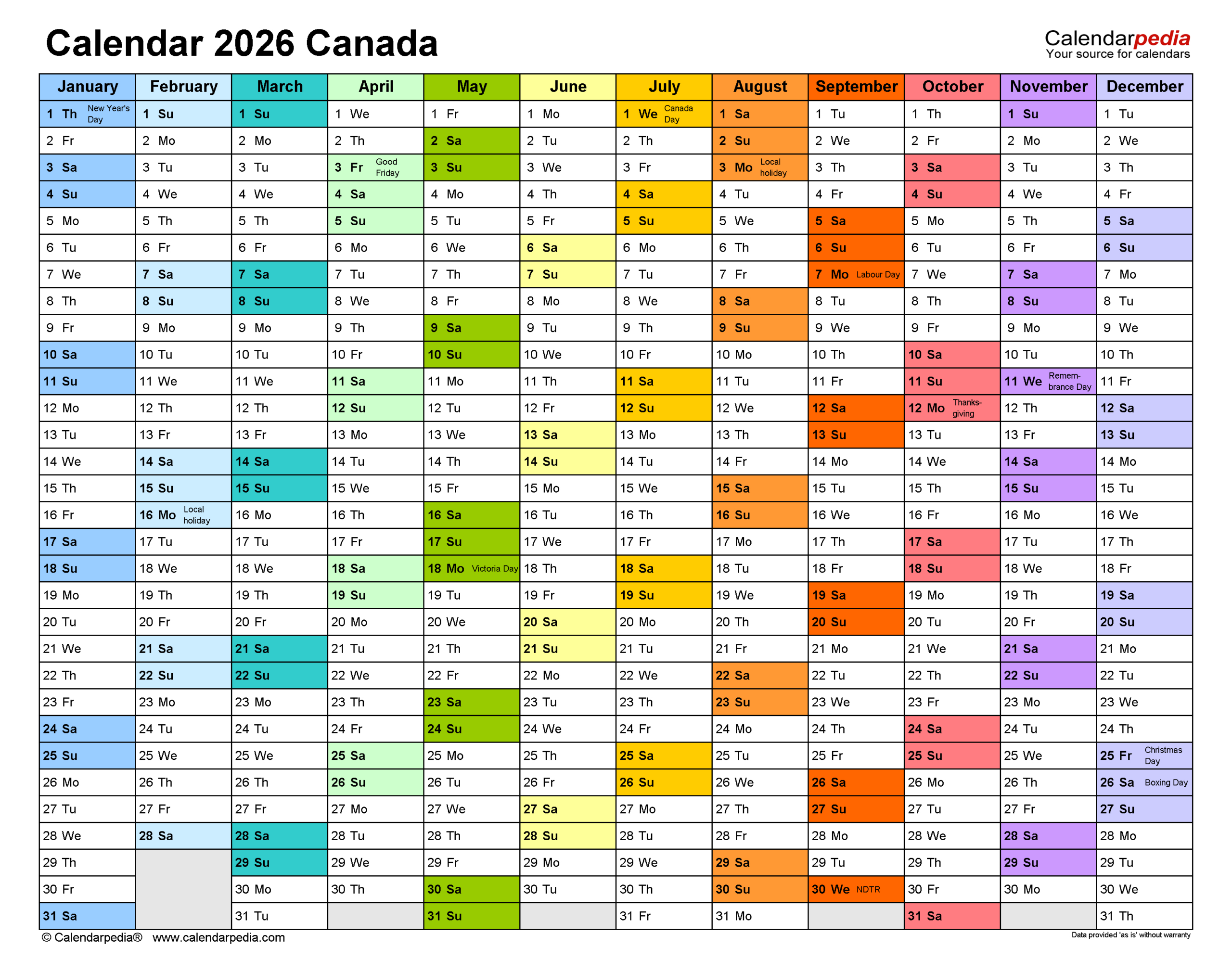 Canada Calendar 2026 - Free Printable Pdf Templates within Free Printable Calendar 2026 Canada