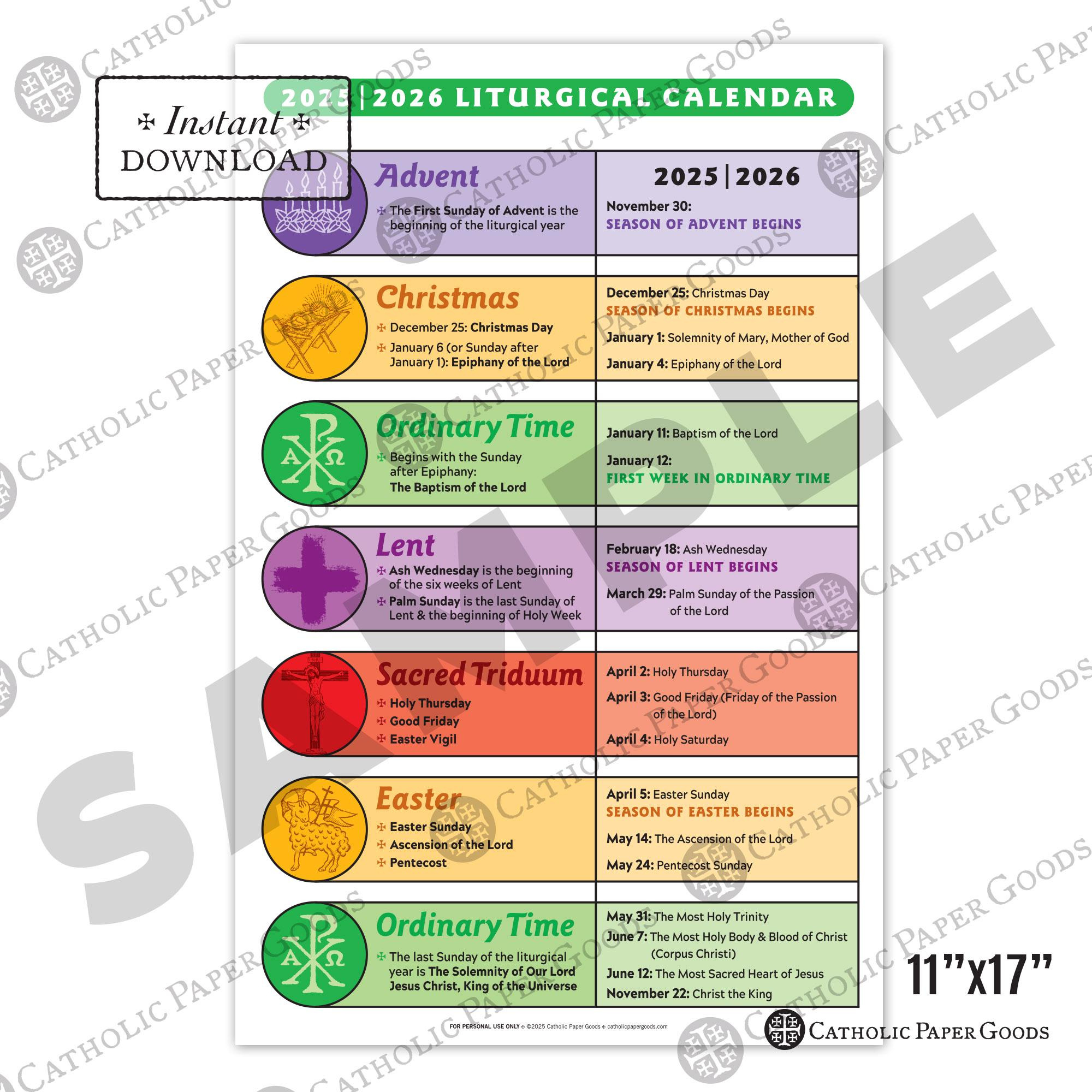 Catholic Liturgical Calendar 2025-26: 11X17 Color Poster (Digital with Liturgical Calendar 2026 Catholic