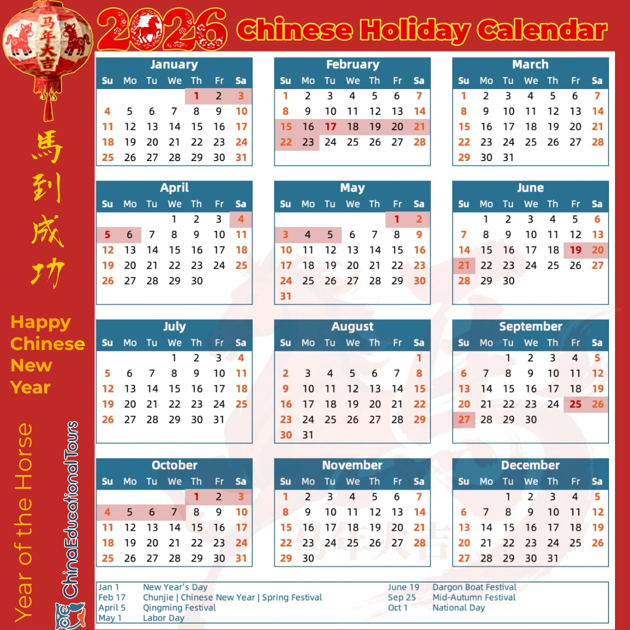 China Public Holiday Calendar In 2026 - Holidays In China regarding Chinese Calendar 2026 with Holidays