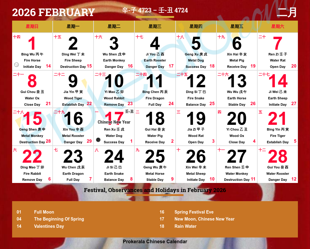 Chinese Calendar 2026, February | 十一月 2026 inside Cny 2026 Chinese Calendar