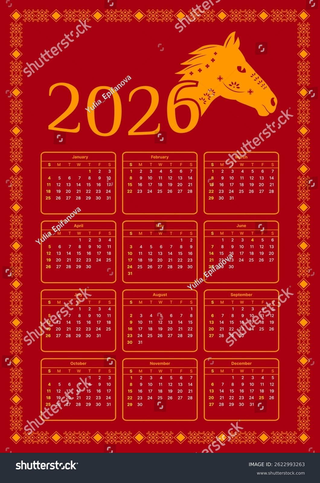 Chinese Calendar Template 2026 Chinese New Stock Vector (Royalty with Chinese Calendar 2026 Free Download
