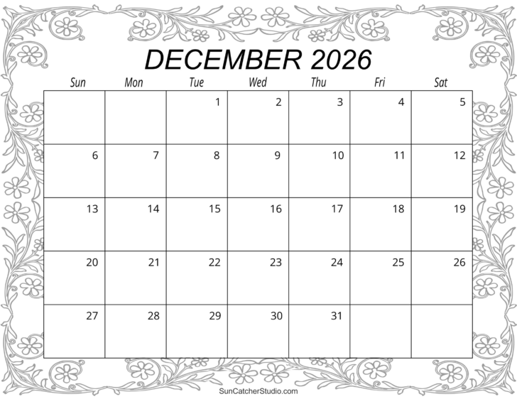 December 2026 Calendar Printable