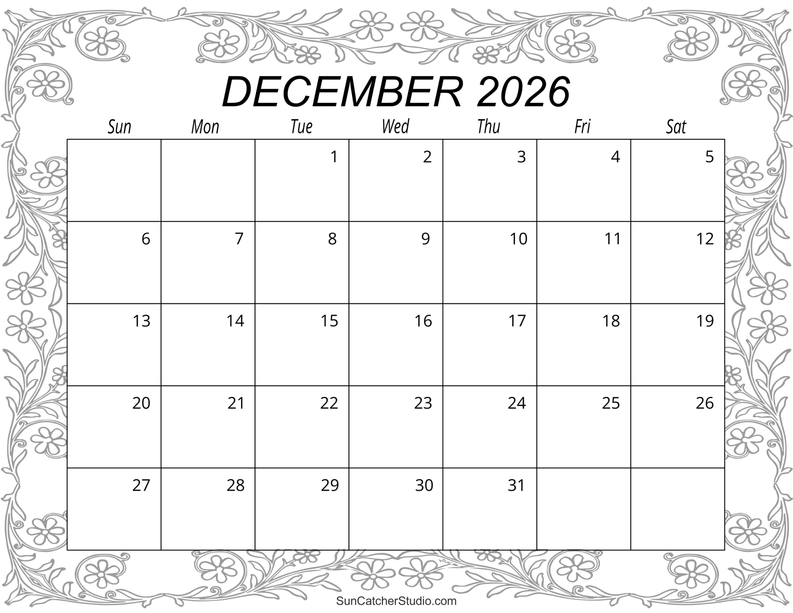 December 2026 Calendar (Free Printable) – Free Printables regarding December 2026 Calendar Printable