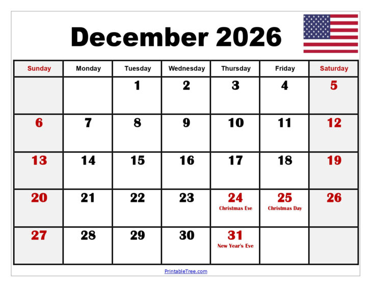 2026 Calendar Printable December