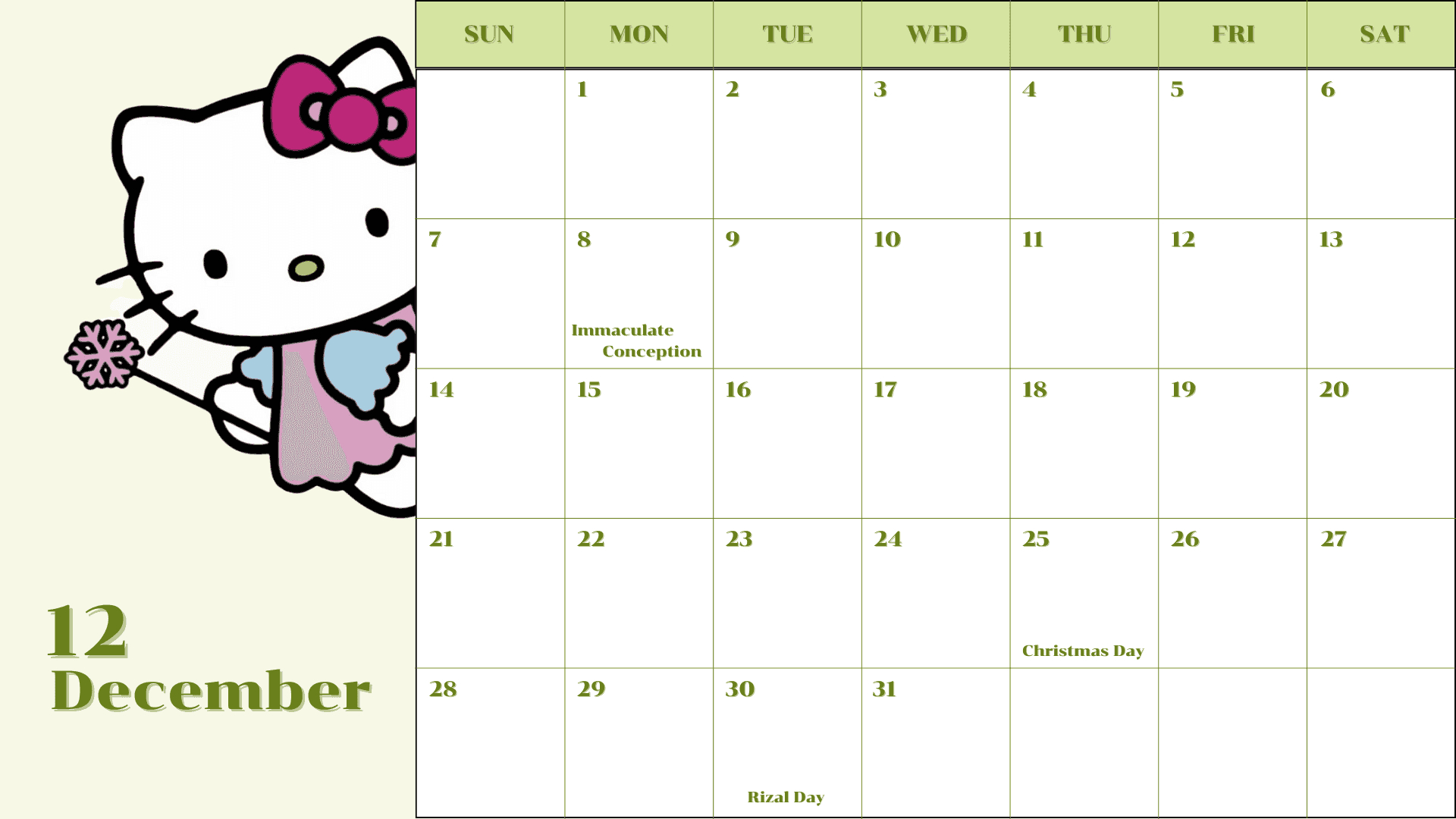 ❆ 2025 - Hello Kitty Calendar - Canva-Template ❆Kjc intended for Hello Kitty December 2025 Calendar