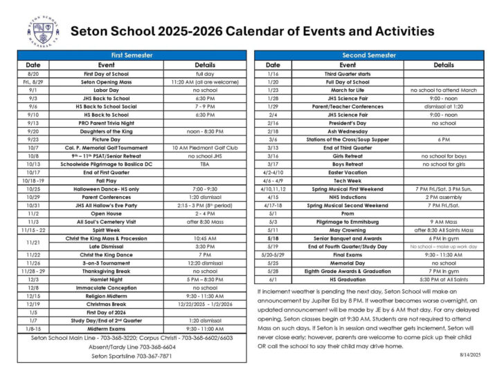 Seton Catholic College Calendar 2026 Seton Catholic College Calendar 2026