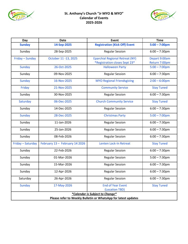 Events – St Anthony Maronite Church intended for Maronite Liturgical Calendar 2026