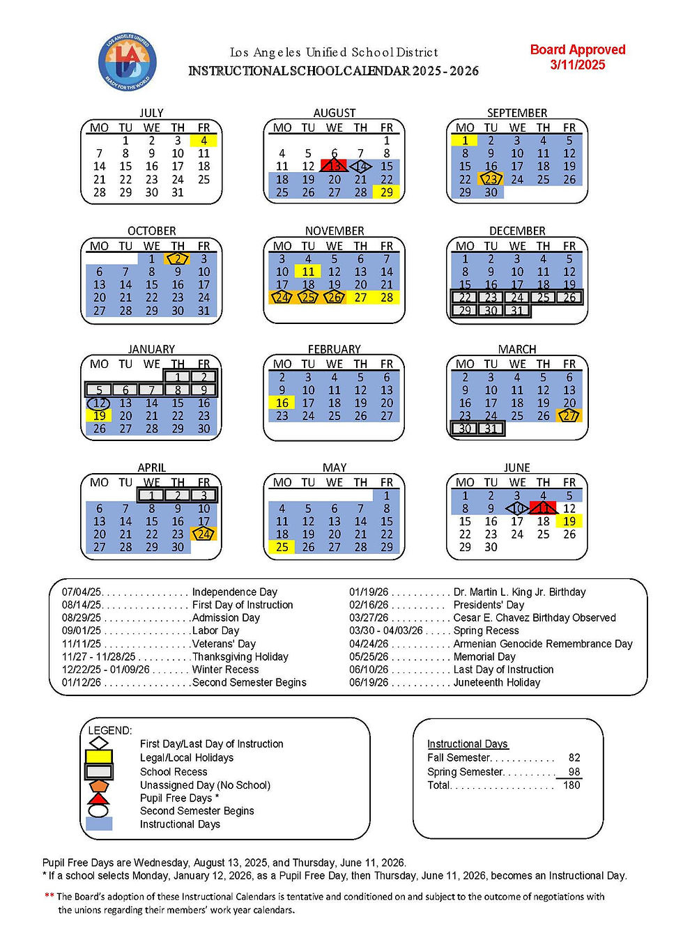 📚 Lausd Approved Calendar For The 2025-2026 School Year | Fun regarding Lausd 2025 To 2026 Calendar Printable