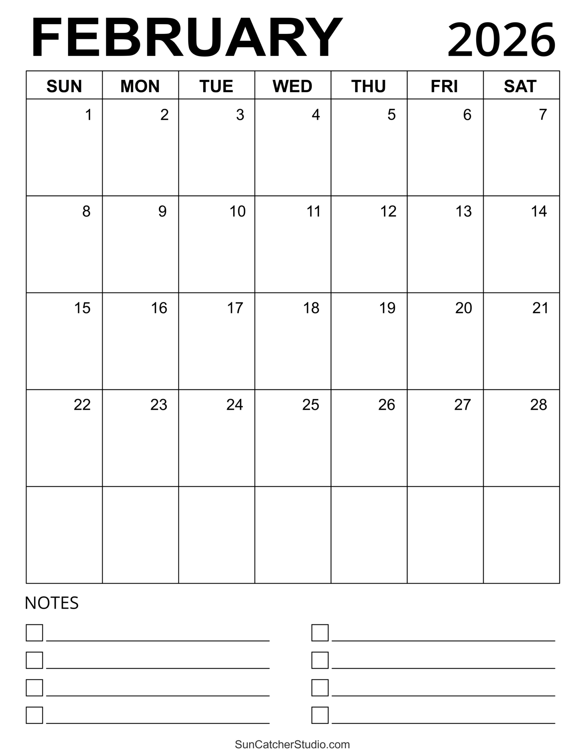 February 2026 Calendar (Free Printable) – Free Printables in February 2026 Calendar Printable Free