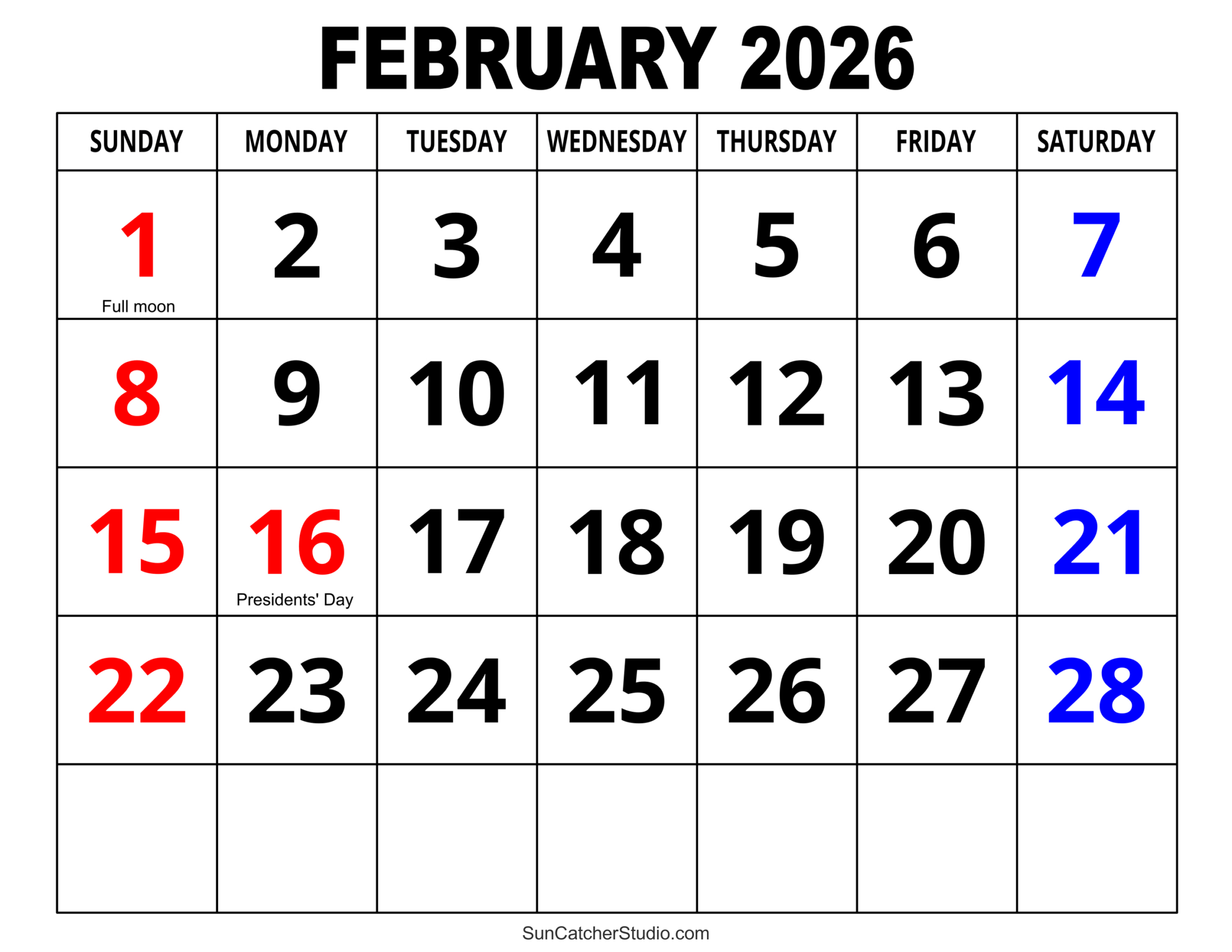 February 2026 Calendar (Free Printable) – Free Printables throughout February 2026 Calendar Printable