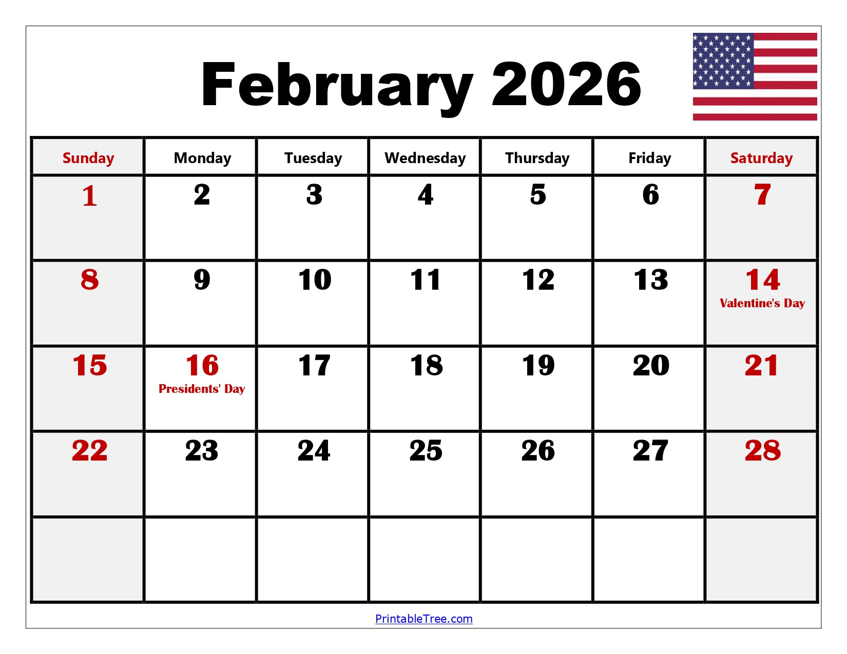 February 2026 Calendar Printable Pdf With Holidays Templates pertaining to February 2026 Calendar Printable with Holidays