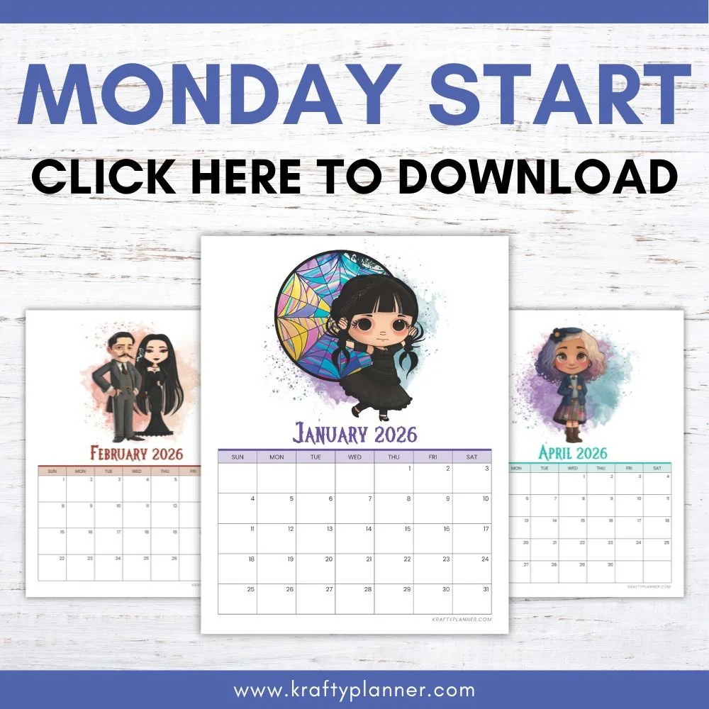 Free 2026 Wednesday Addams Calendar — Krafty Planner pertaining to How Many Wednesdays Are There in 2026?