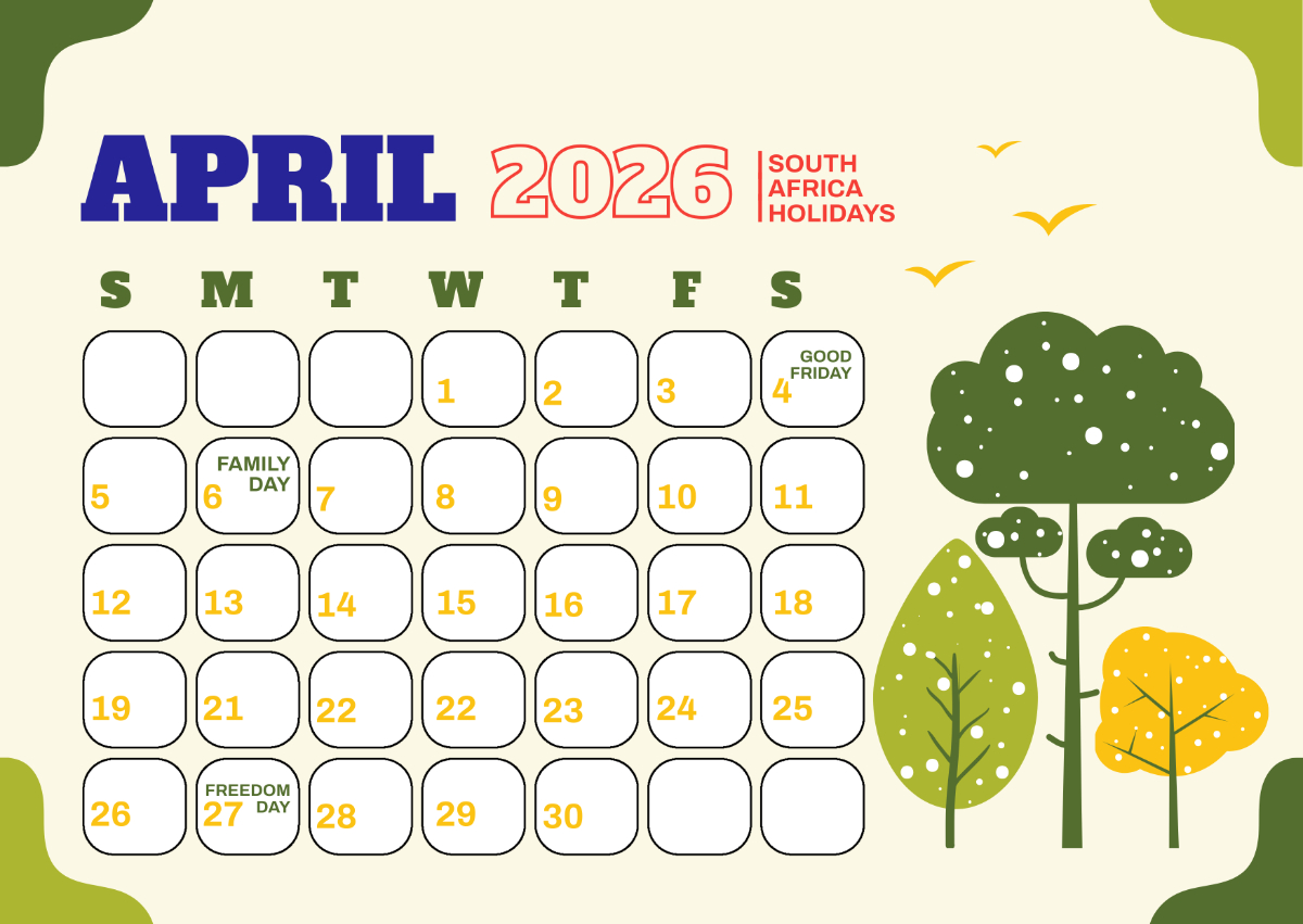 Free April 2026 South Africa Calendar Template To Edit Online within 2026 Calendar Printable South Africa