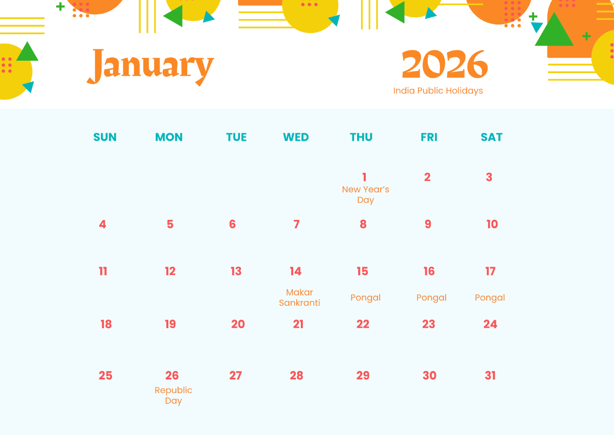 Free Creative January 2026 India Calendar Template To Edit Online throughout January 2026 Calendar with Indian Holidays Printable
