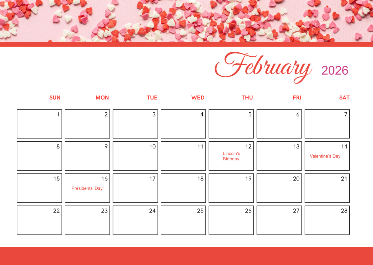 Free February 2026 Calendar With Holidays Template To Edit Online inside February 2026 Calendar Printable with Holidays