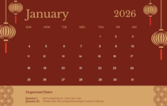 Free January 2026 Lunar Calendar Template To Edit Online throughout Chinese Calendar 2026 Printable