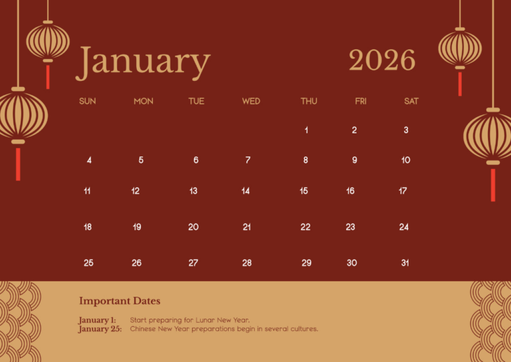 Chinese Calendar 2026 Printable