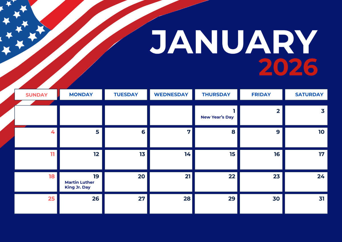 Free January 2026 Usa Calendar Template To Edit Online intended for Calendar For January 2026 United States