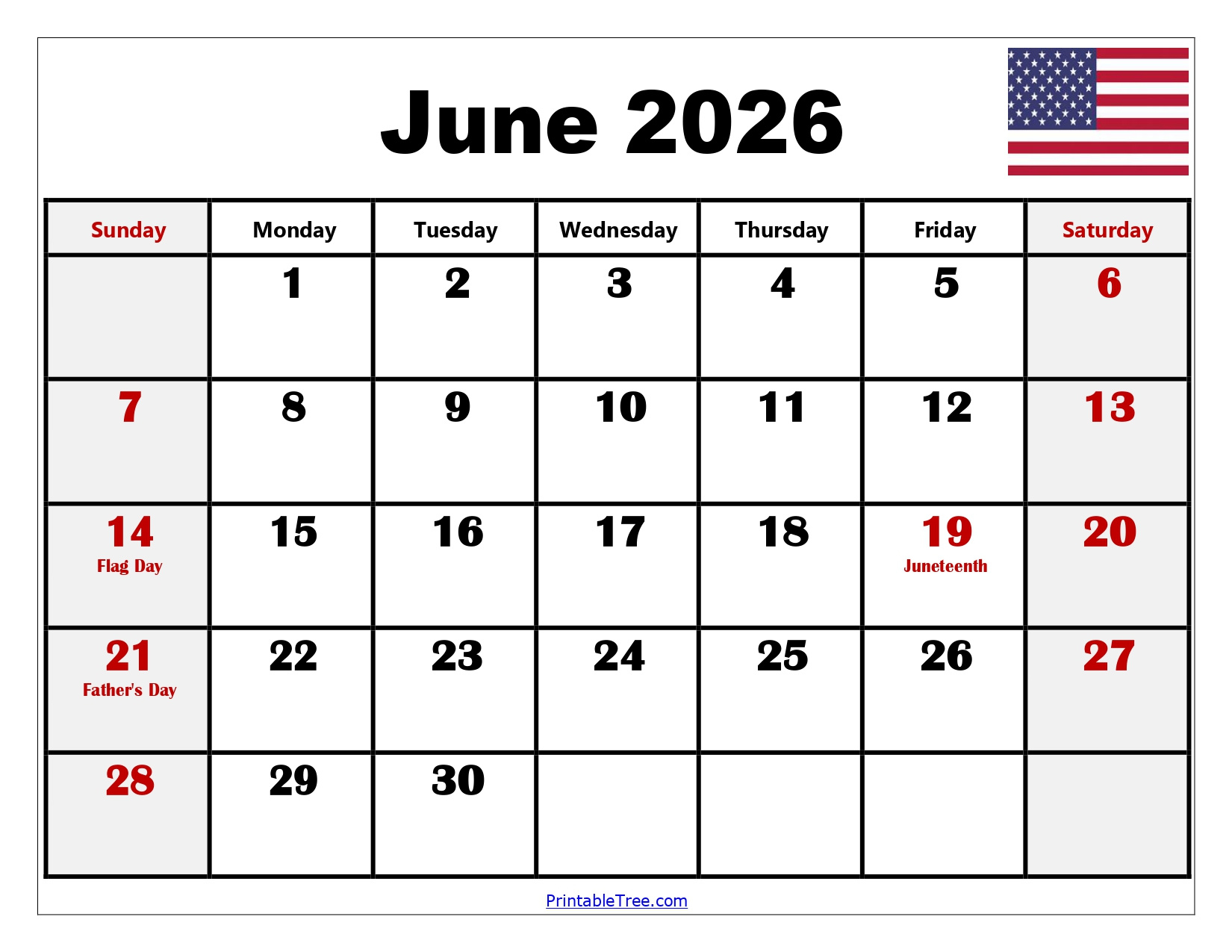 Free June 2026 Calendar Printable Pdf With Holiday Templates inside June 2026 Calendar Printable