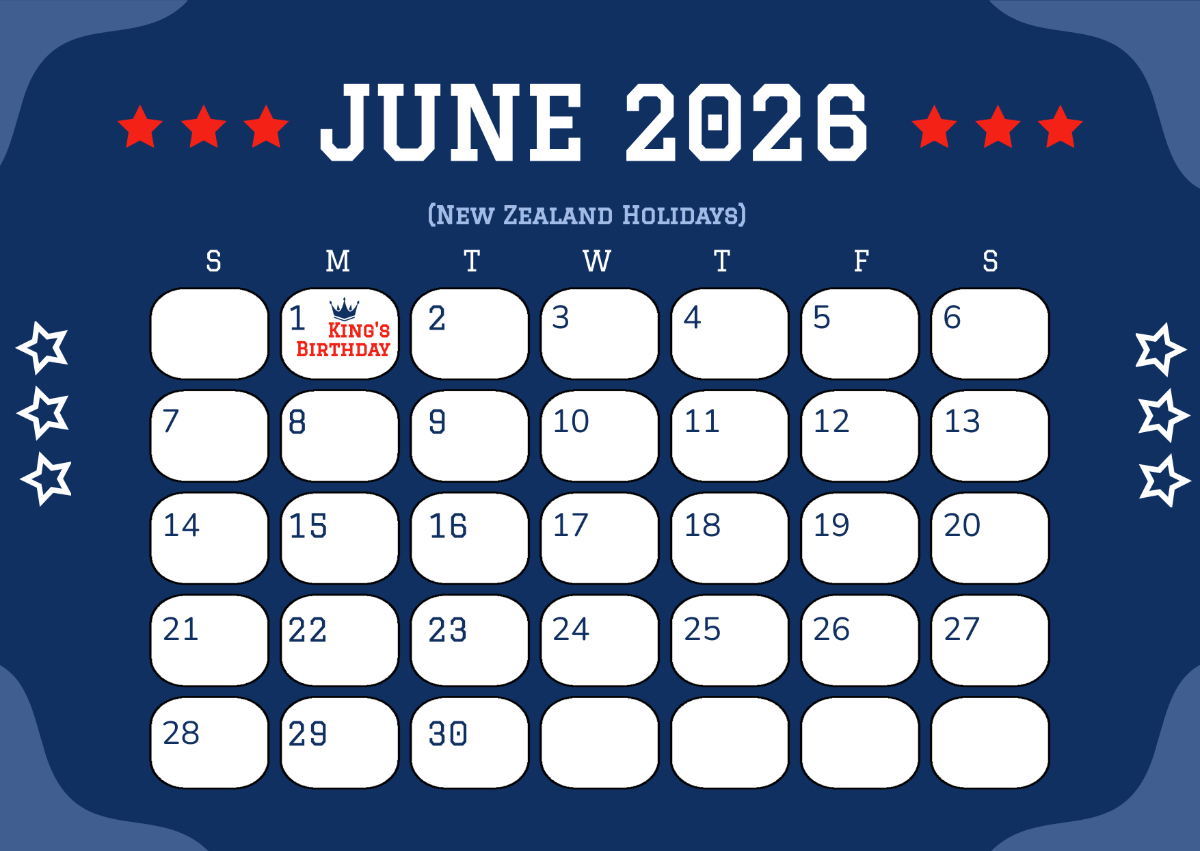 Free June 2026 New Zealand Calendar Template To Edit Online pertaining to Printable Calendar 2026 New Zealand