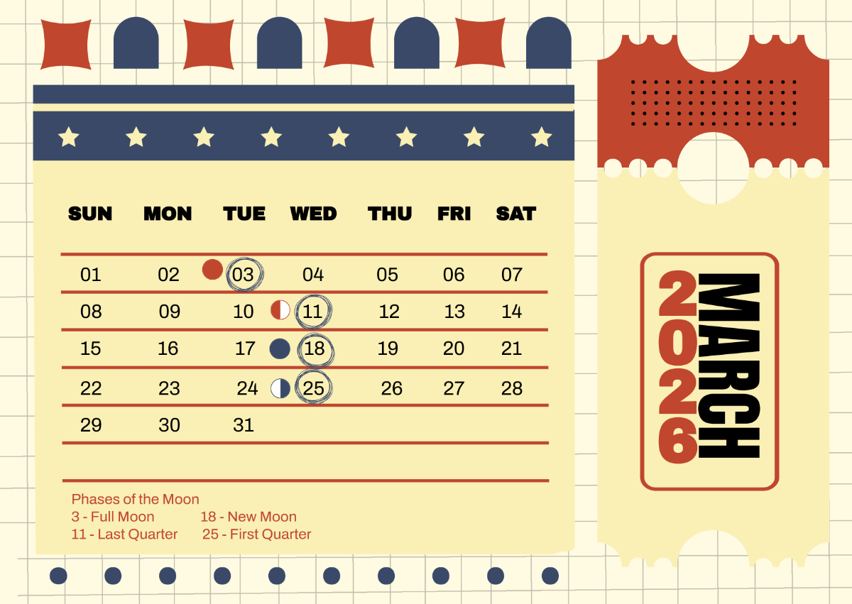 Free March 2026 Full Moon Calendar Template To Edit Online for Full Moon Calendar March 2026