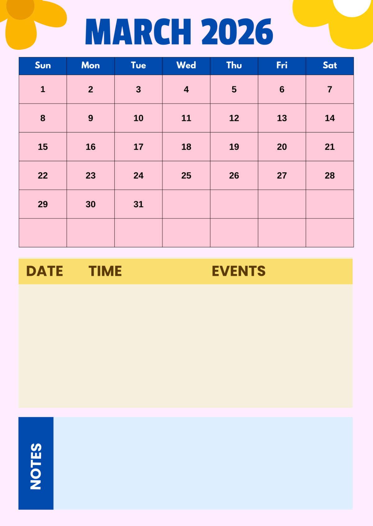 Free March 2026 Time And Date Calendar Template To Edit Online with Time and Date Calendar 2026 Printable