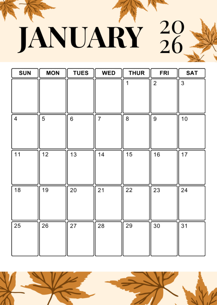January 2026 Calendar Printable Portrait