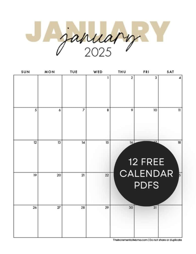 Free Printable 2025 Monthly Calendar (January - December Pdfs in January - December 2025 Calendar Printable