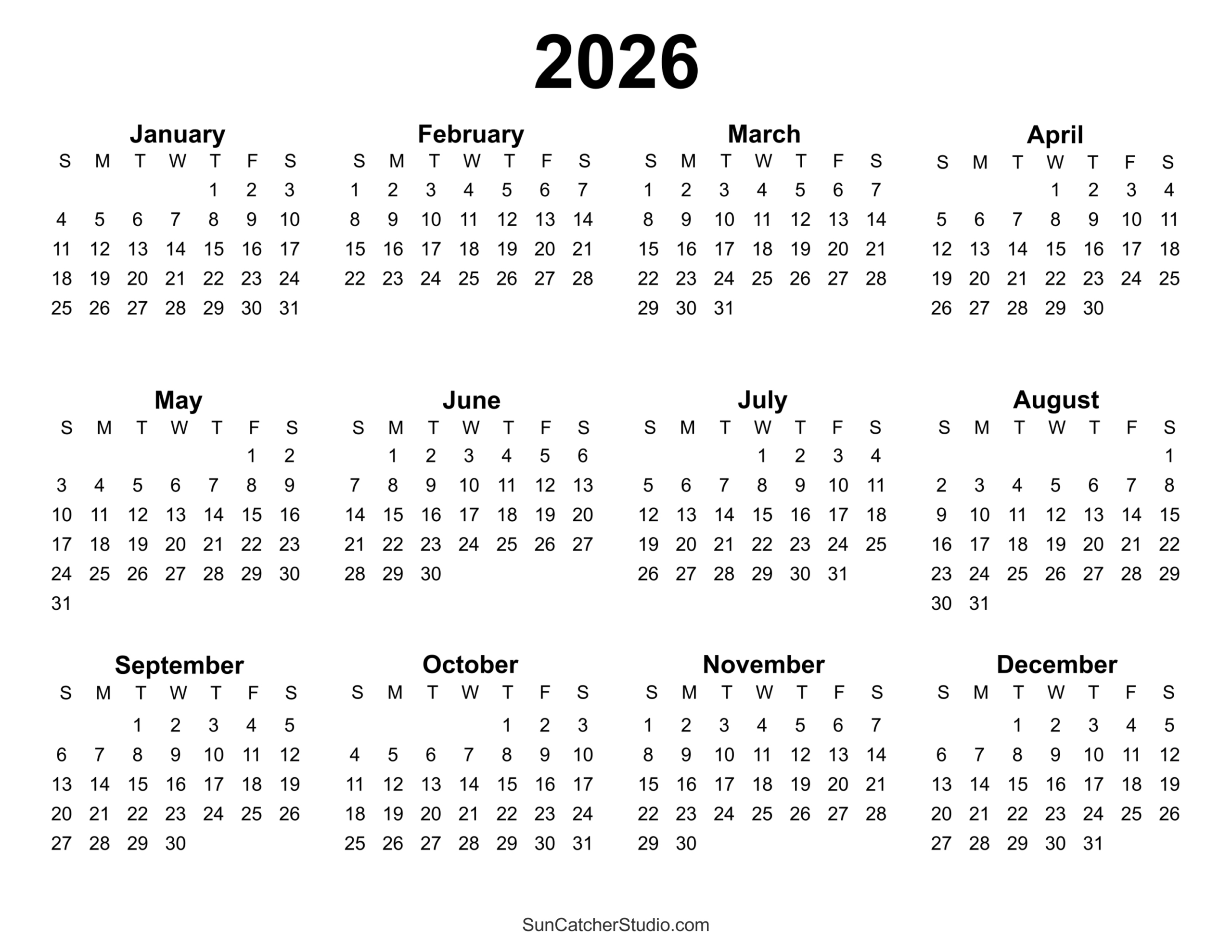 Free Printable 2026 Yearly Calendar – Free Printables, Lettering with regard to Vertex Printable Calendar 2026