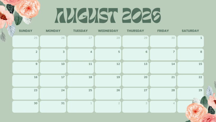 2026 Calendar Printable August