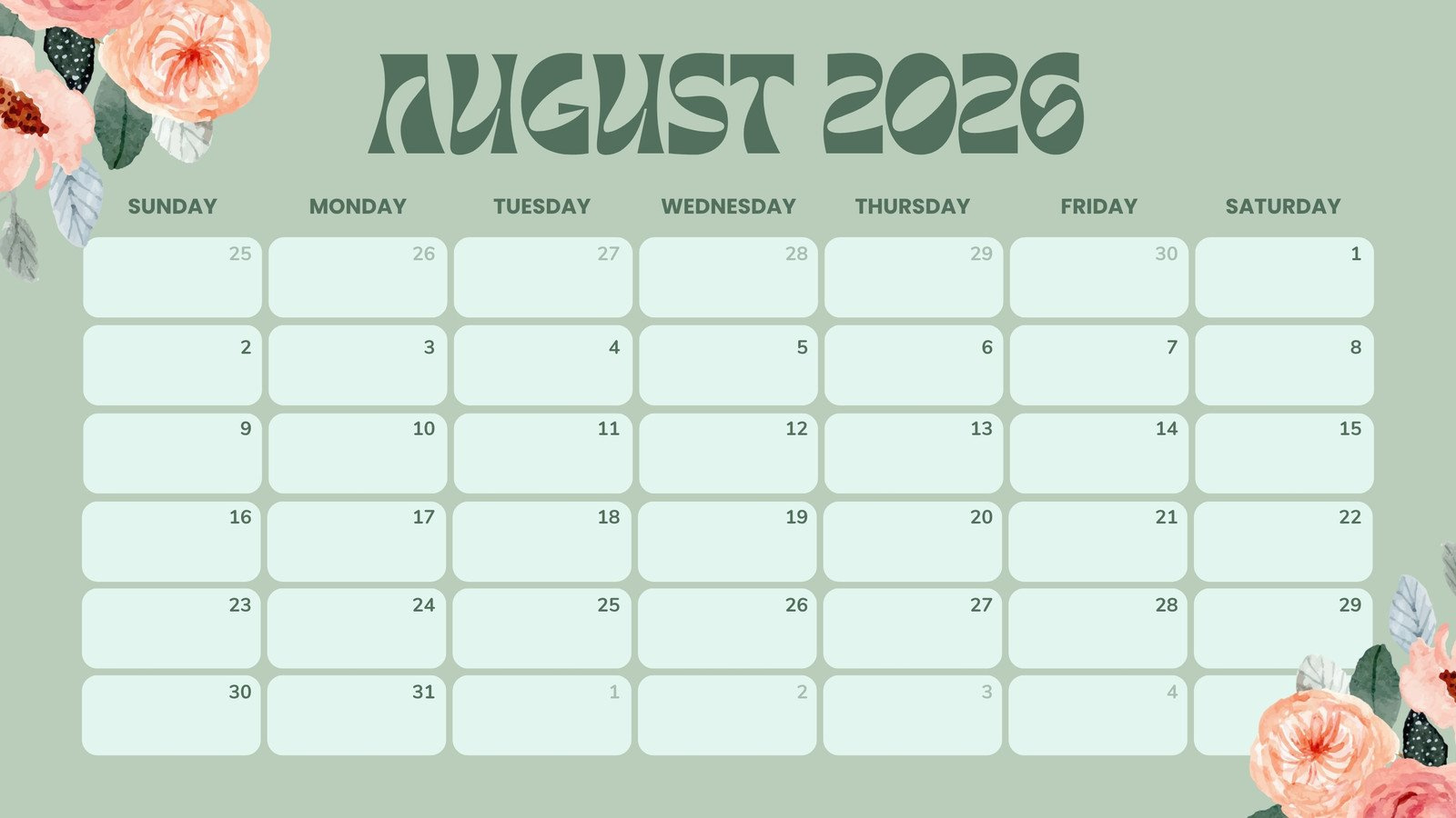 Free Printable August 2026 Calendar Templates | Canva with 2026 Calendar Printable August