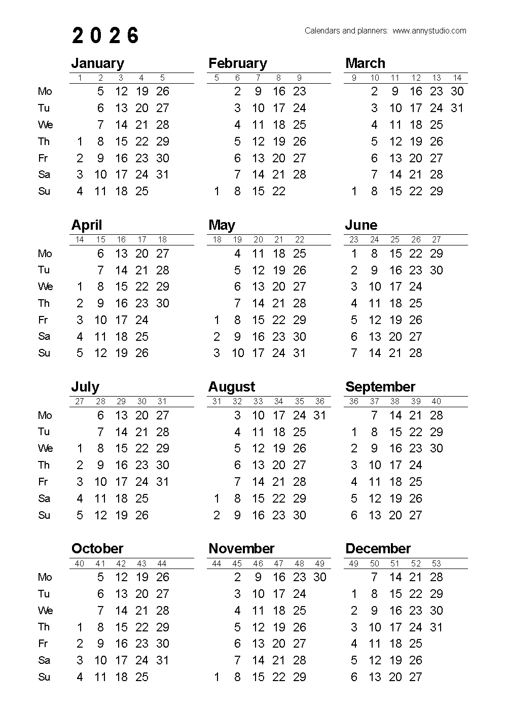 Free Printable Calendars And Planners 2026 And 2027 pertaining to 2026 Calendar Printable Nz