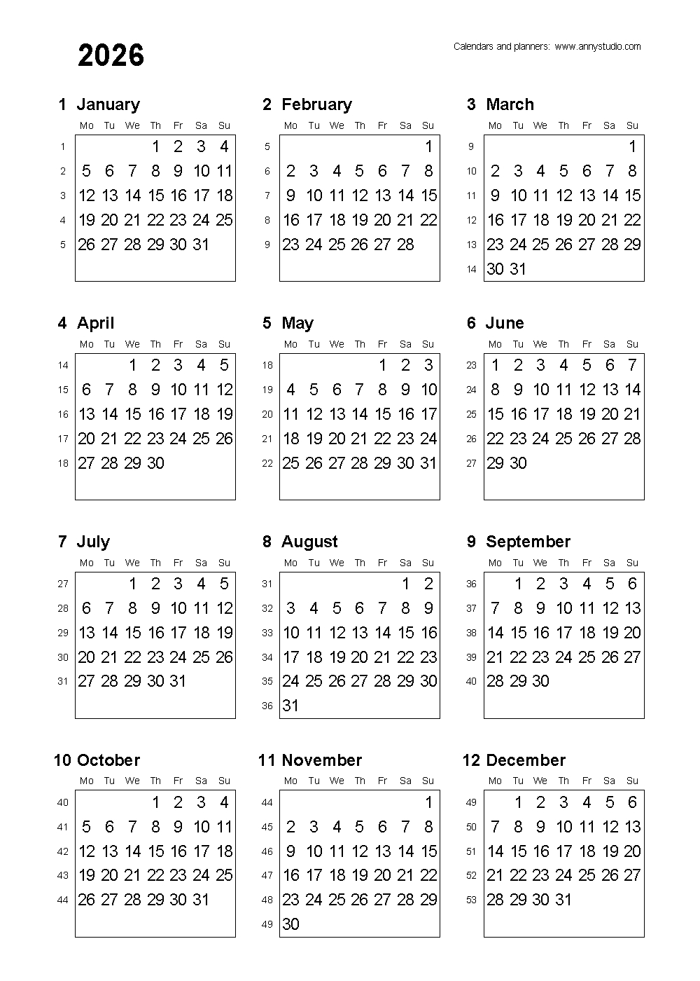 Free Printable Calendars And Planners 2026 And 2027 with regard to 2026 Calendar Printable A4