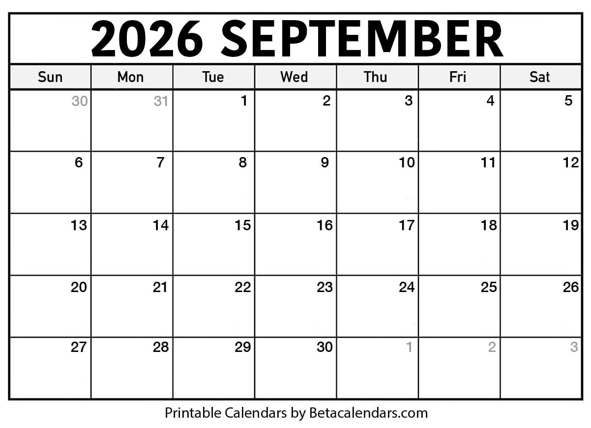 Free Printable September 2026 Calendar within 2026 Calendar Printable September