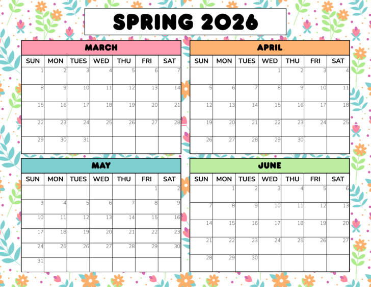 Spring Break 2026 Calendar Printable