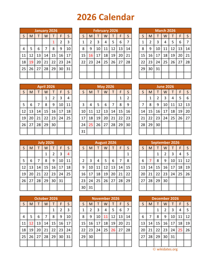 2026 Calendar Printable Wiki