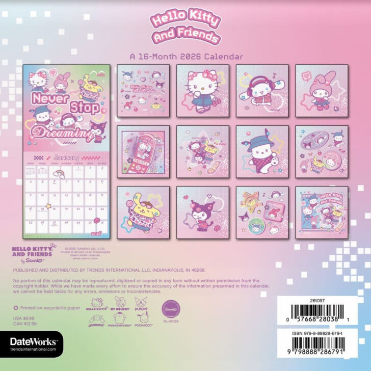 Free Printable Hello Kitty Calendar 2026