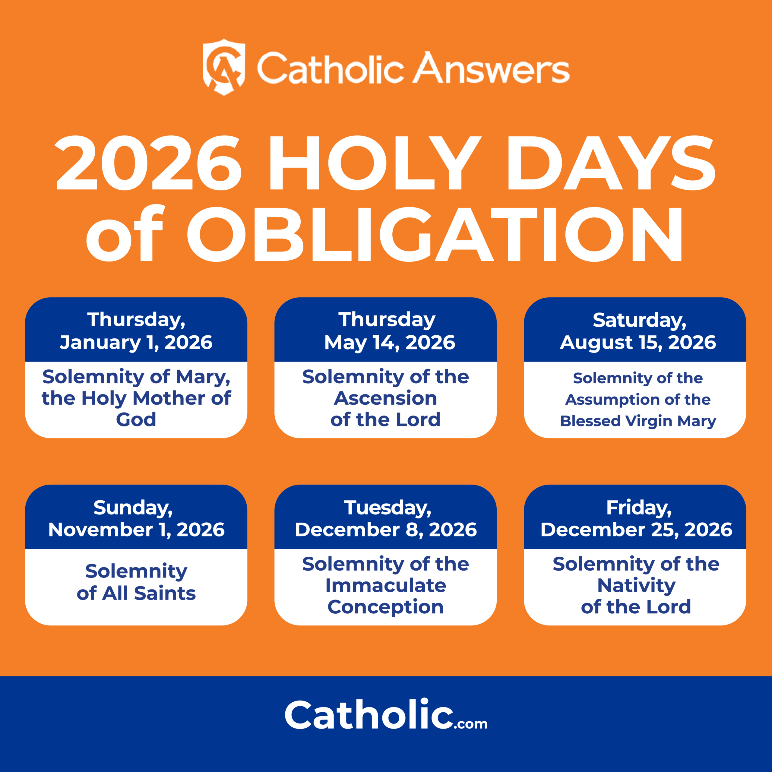 Holy Days Of Obligation 2025 &amp;amp; 2026 | List Of Catholic Holy Days intended for Catholic Holy Day Calendar 2026