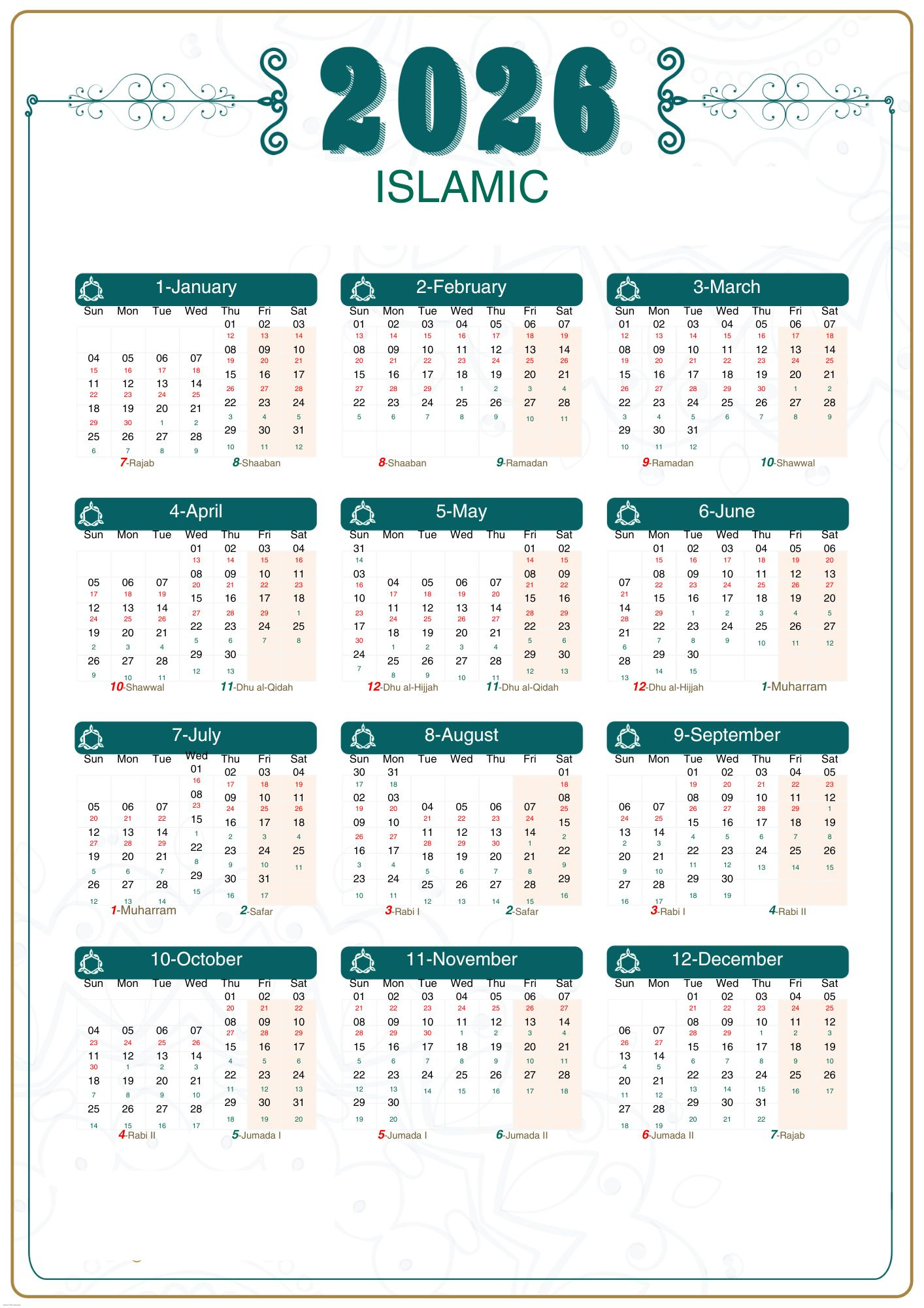 Islamic Calendar 2026 [Hijri Calendar 1448] with Islamic Calendar 2026 South Africa