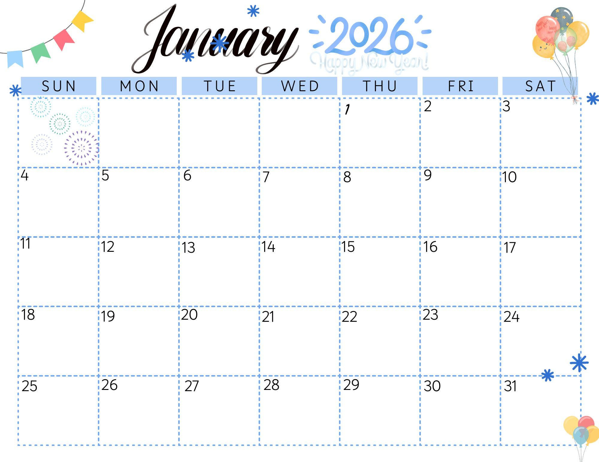 January 2026 Calendar (Digital, Printable) - Etsy Australia throughout Calendar For January 2026 Australia