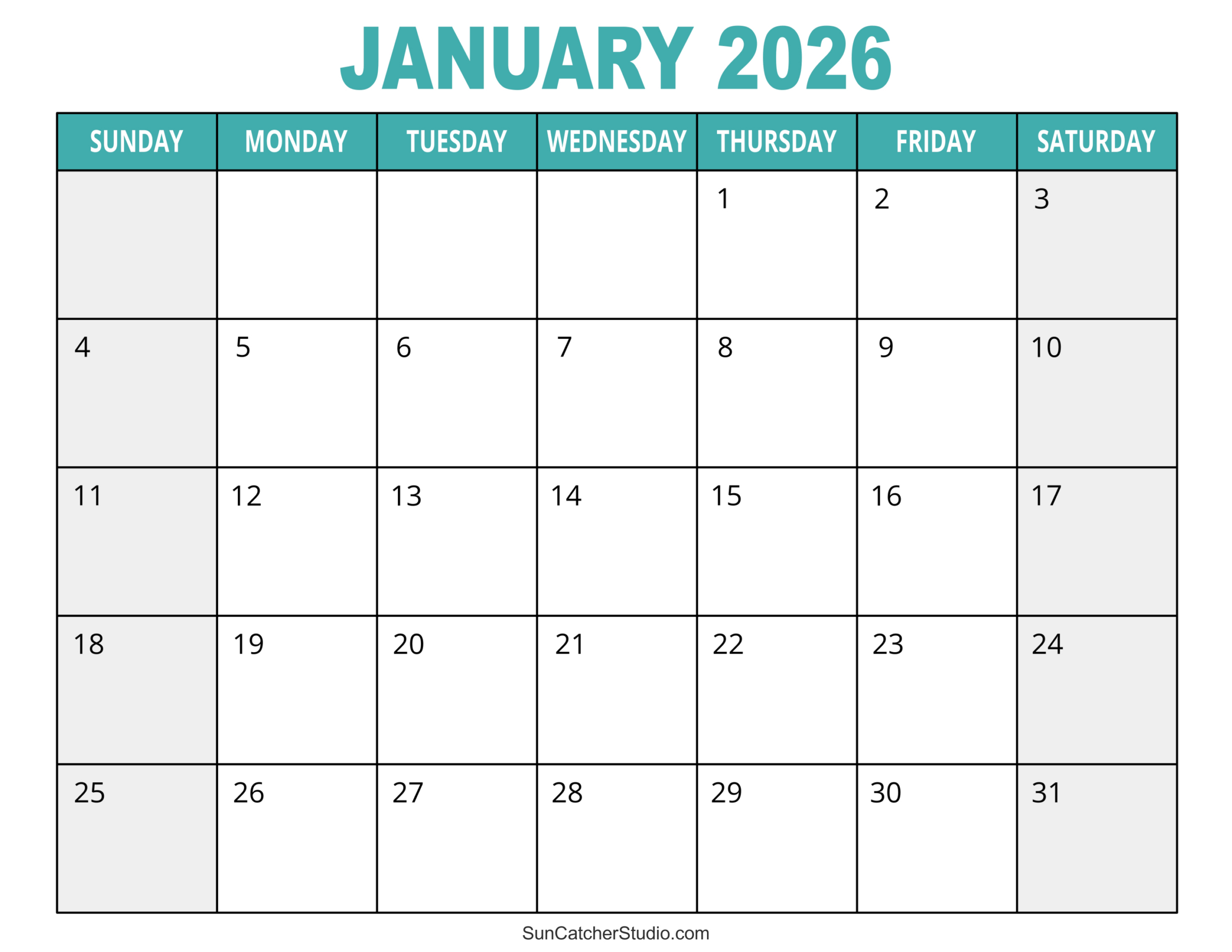 January 2026 Calendar (Free Printable) – Free Printables for 2026 Calendar Printable One Month Per Page
