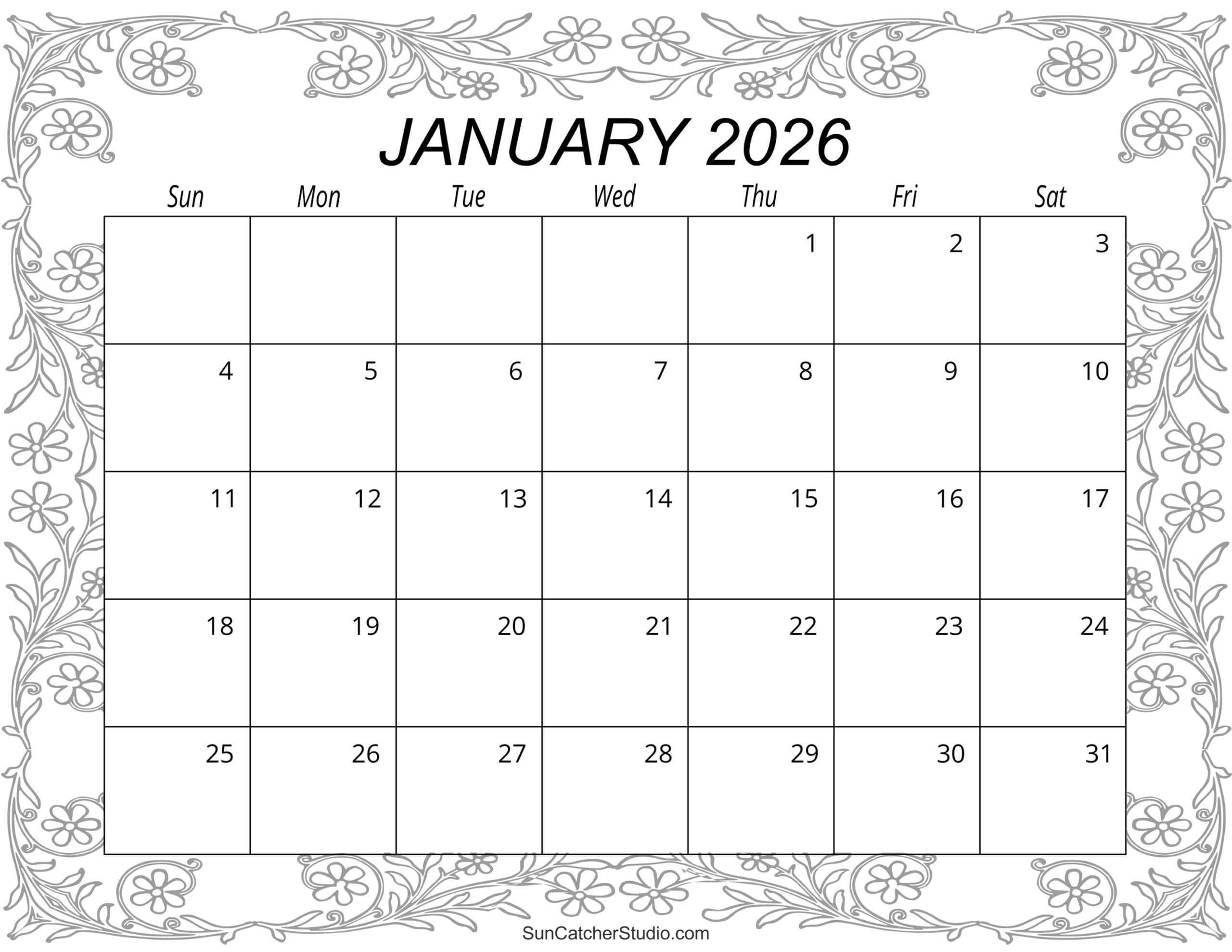 January 2026 Calendar (Free Printable) – Free Printables with Blank January 2026 Calendar Printable