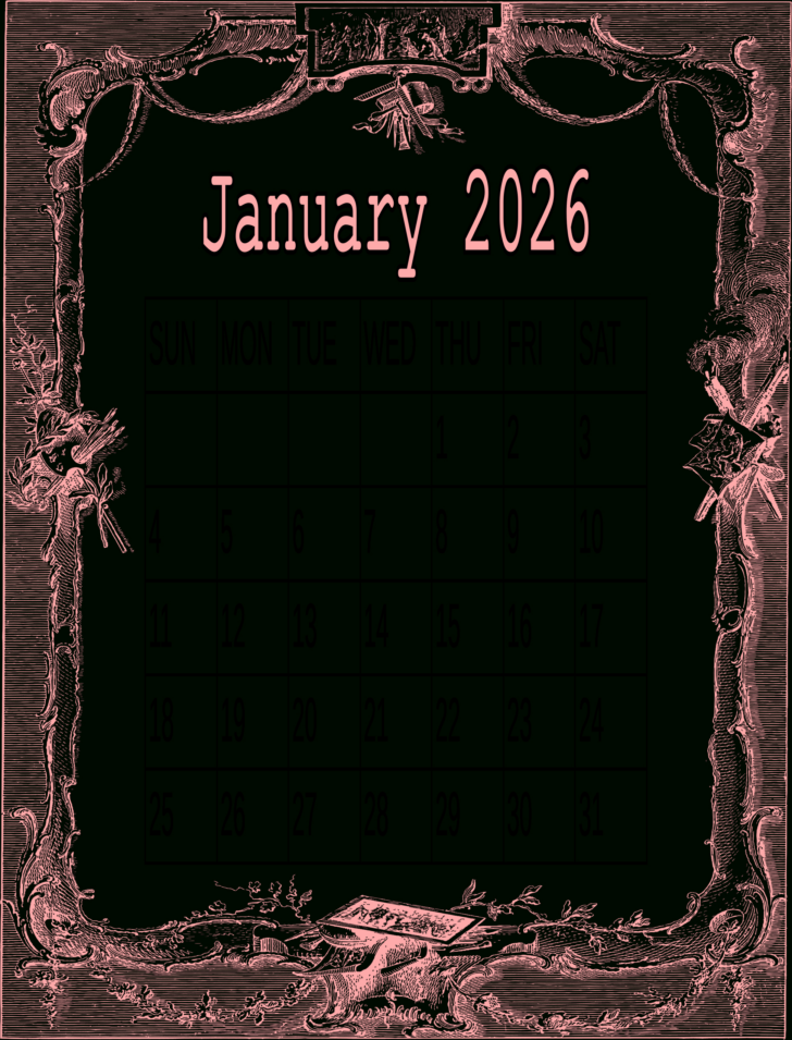 January 2026 Calendar Printable Pink