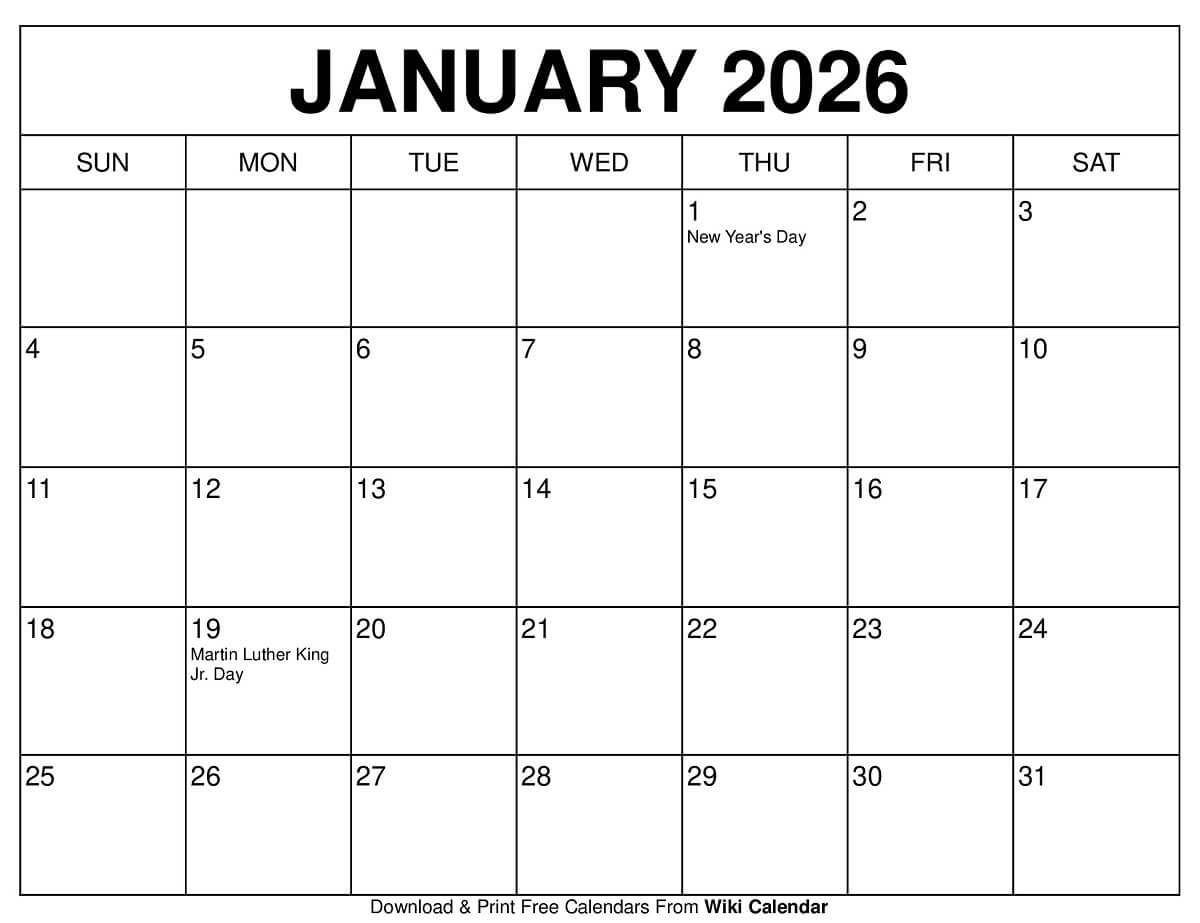 January 2026 Calendar - Printable Templates &amp;amp; More for January 2026 Printable Calendar Wiki