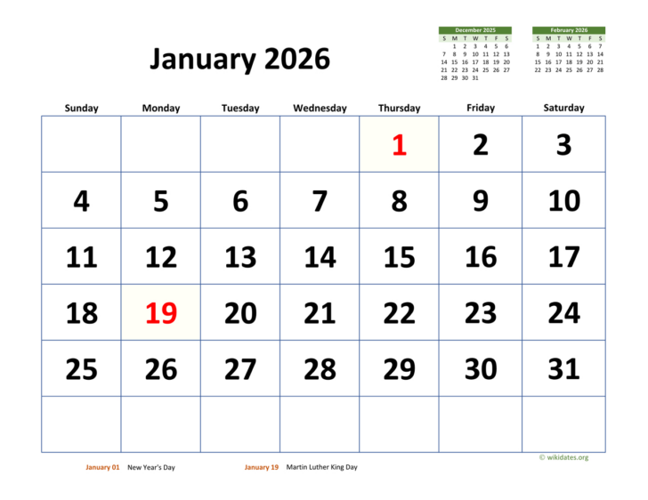 January 2026 Calendar Printable Wiki