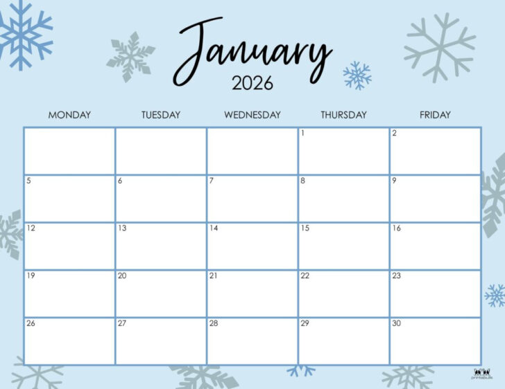 January 2026 Daily Calendar Printable