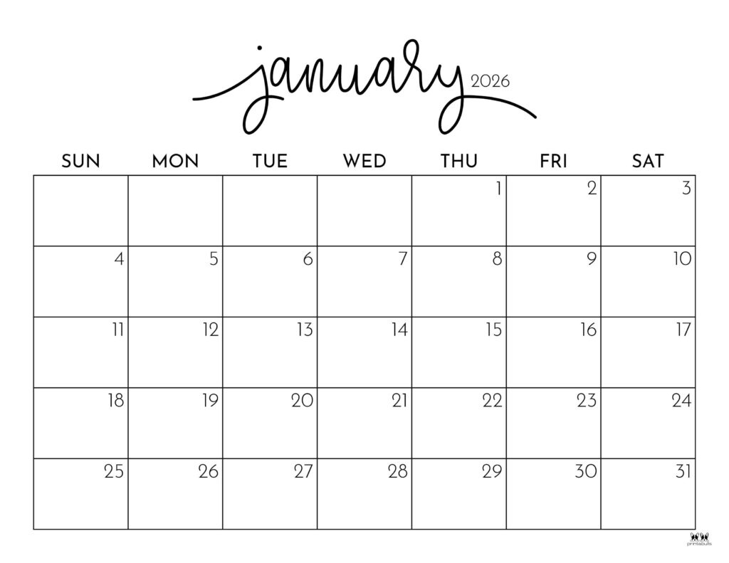 January 2026 Calendars - 123 Free Printables | Printabulls in Free Printable 2026 Coloring Calendar January