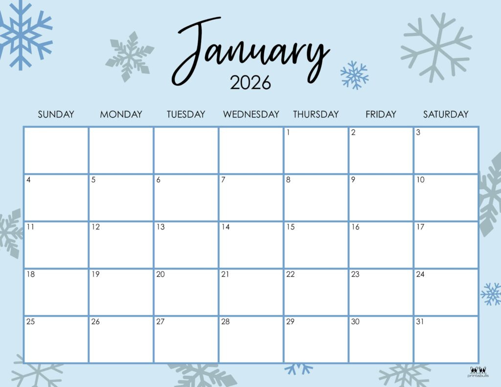 January 2026 Calendars - 123 Free Printables | Printabulls inside Printable January 2026 Calendar with Holidays